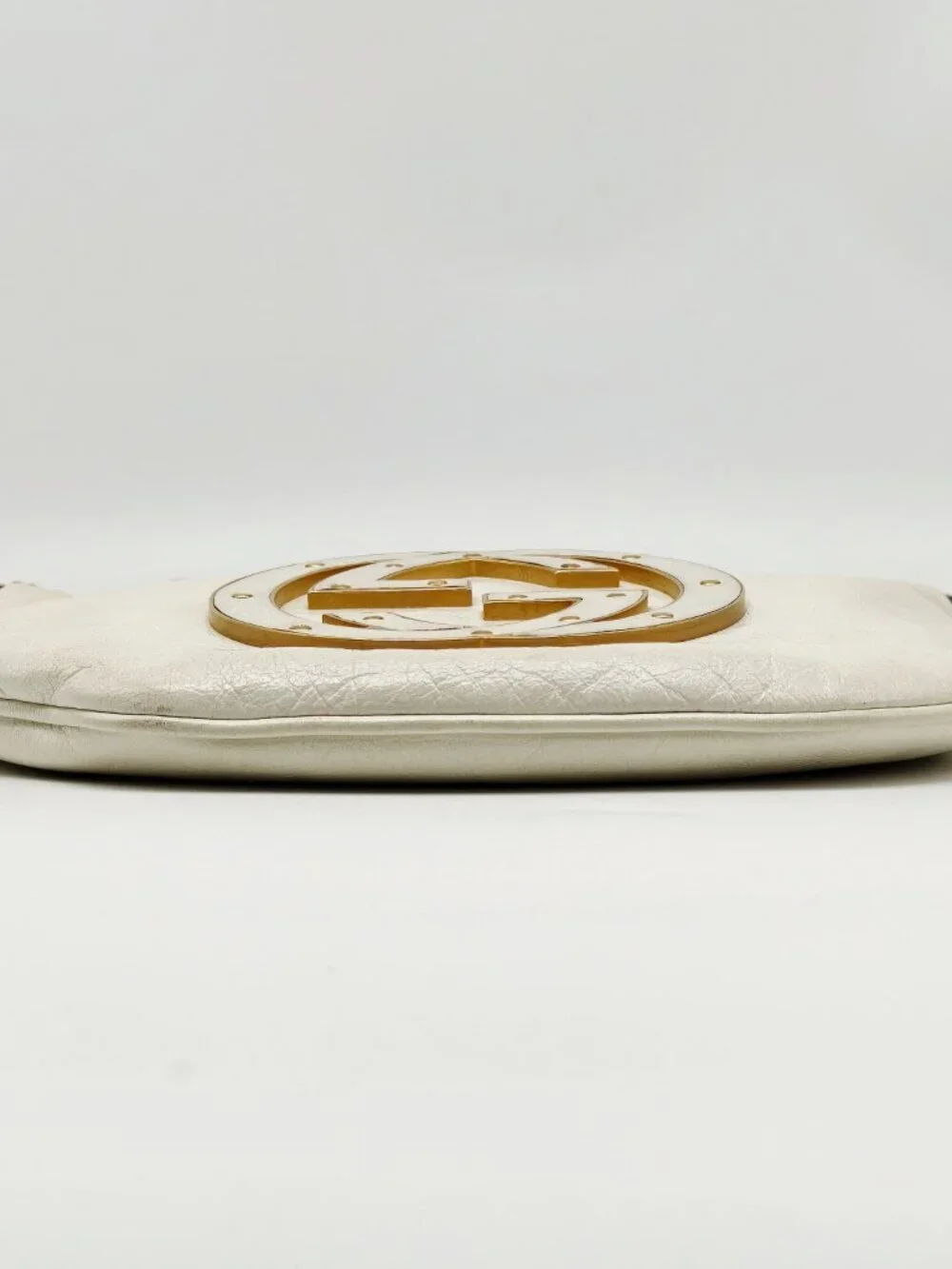 Gucci Britt Leather Hobo Bag Ivory GG Logo Gold Hardware Vintage Shoulder Bag